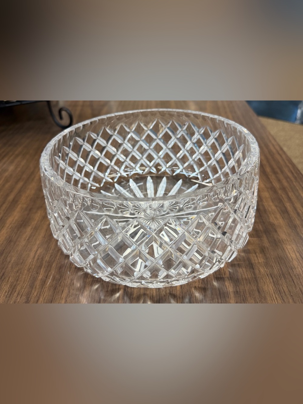 Vintage Ceska Crystal Clear Glass Bowl Signed 8in